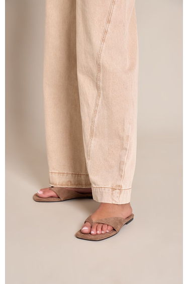 Mushroom Faux Suede Square Toe Thong Sandals