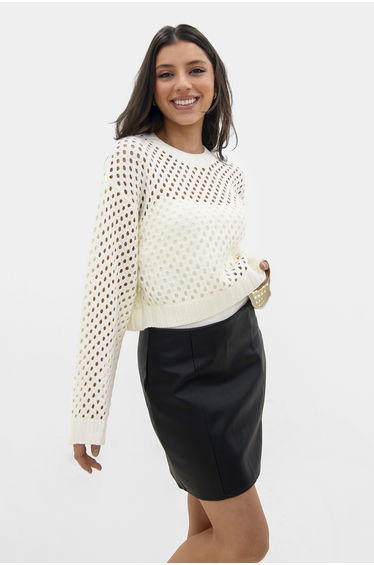 Crop white wool sweater