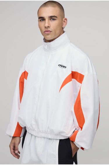 Oversized Official Colour Block Sports Jacket - white