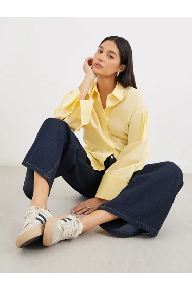 Yellow Oversized Button-Down Shirt for Women