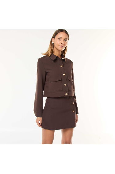 Short Suit Jacket with Gold Buttons BROWN