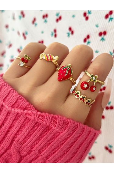 Set of 5 - Fruit Decor Rings