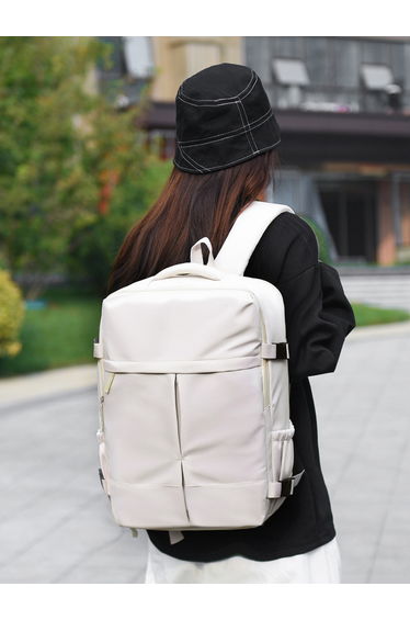 White Zip Closure Backpack