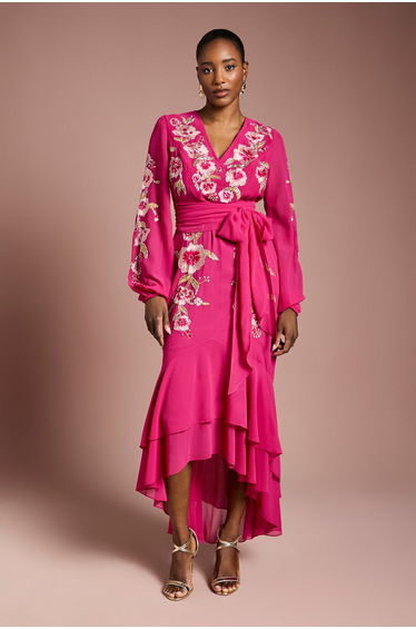 Sequin Embellished And Embroidered High Low Maxi Dress