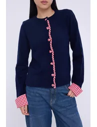 Teen Navy Blue Soft Textured Shirt Garnished Knitwear Cardigan - 2