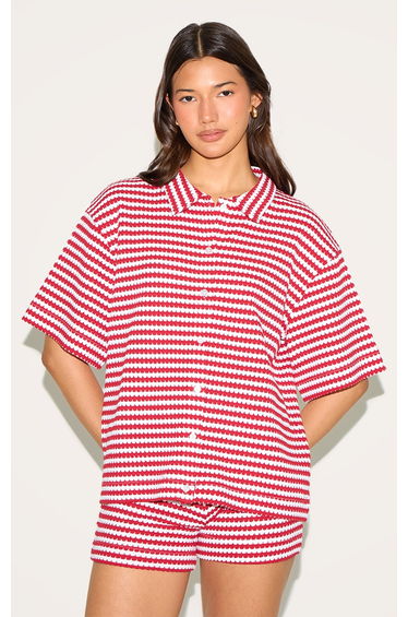 Red Stripe Textured Stripe Shirt