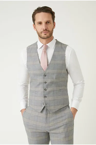 Slim Fit Grey Highlight Check Waistcoat