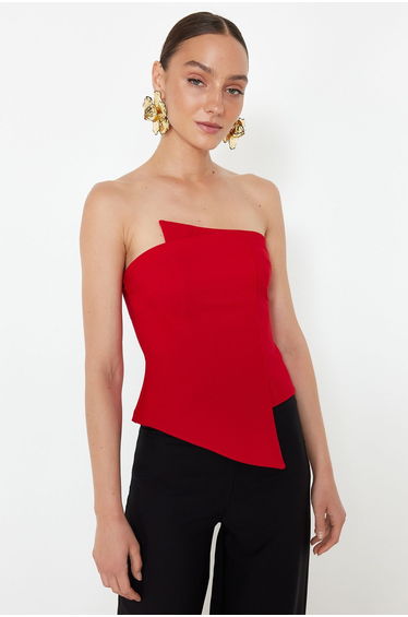 Red Body-Sitting Woven Bustier