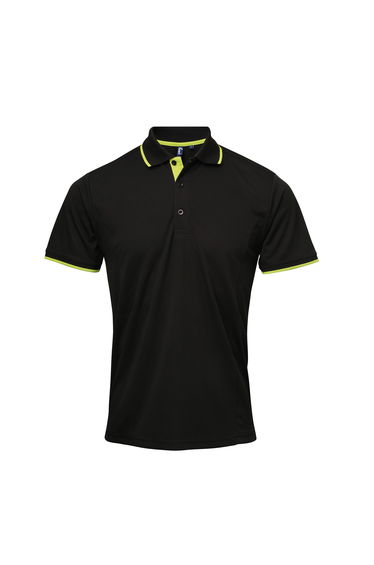 Premier Mens Contrast Coolchecker Polo Shirt - Black/Lime