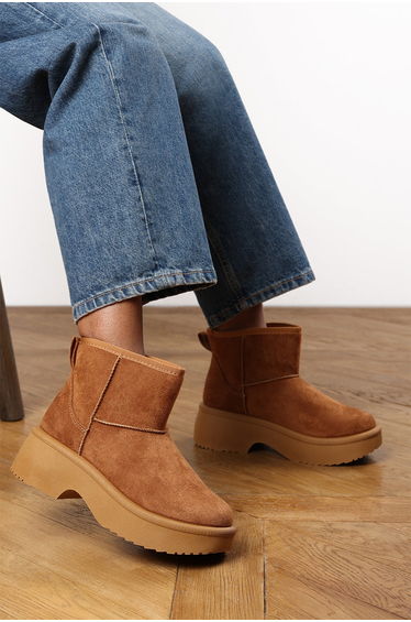 Zandra Chestnut Suede Platform Ankle Boots