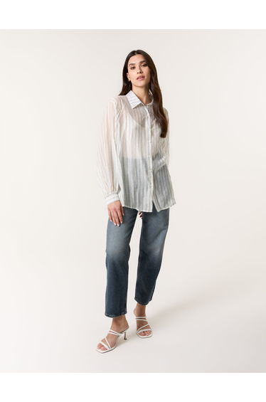 Diamante Detailed Shirt With Vertical Stripes