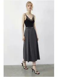 LUCCI High Waist Midi A-Line Skirt with Belt - 1