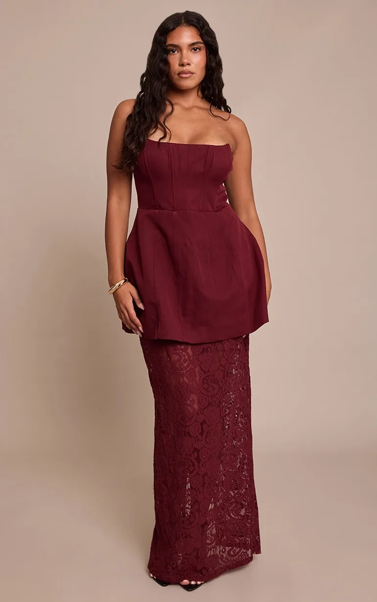 Shape Plum Structured A Line Lace Hem Maxi Dress Prettylittlething Red :  Evening Dresses : VogaCloset Libya