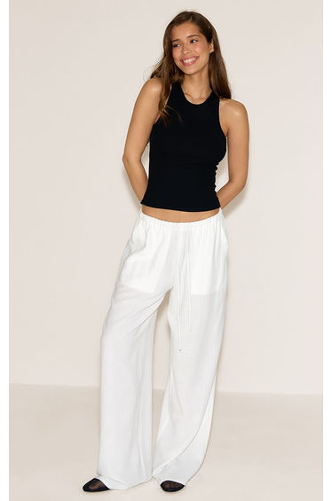 Black Soft Rib Racer Neck Vest Top