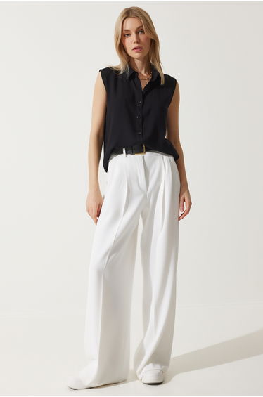Women's Black Sleeveless Viscose Shirt