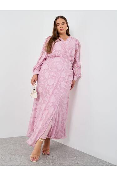 Plus Pink Maxi Dress with Balloon Sleeve