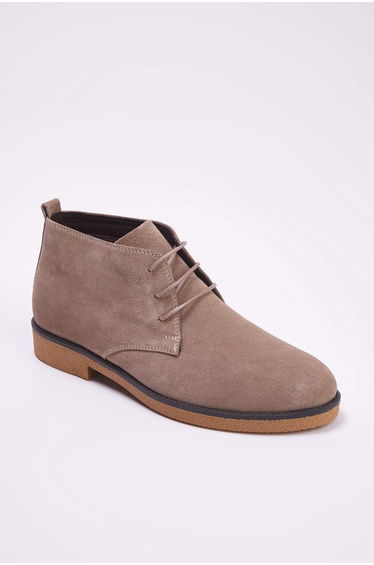 Beige Suede Chelsea Boots with Lace-Up