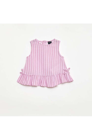 Sleeveless blouse with ruffles and bows PURPLE