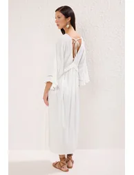 Ecru Maxi Woven Flounce Beach Dress - 3