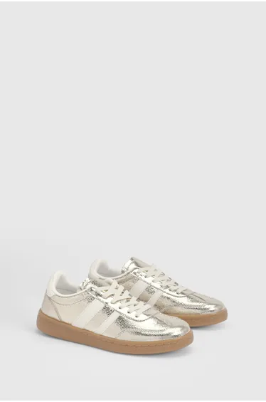 Erin Faux Metallic Leather Lace Up Trainers