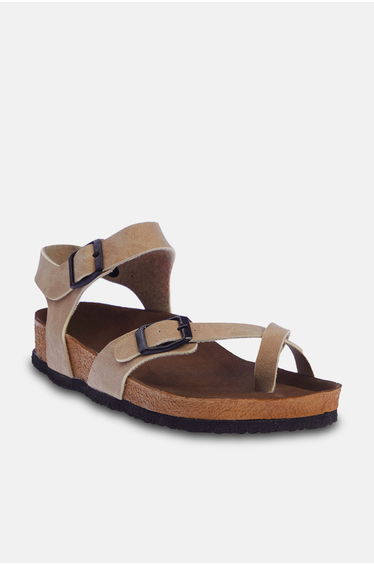 Beige Women's Sandals with Toe Strap