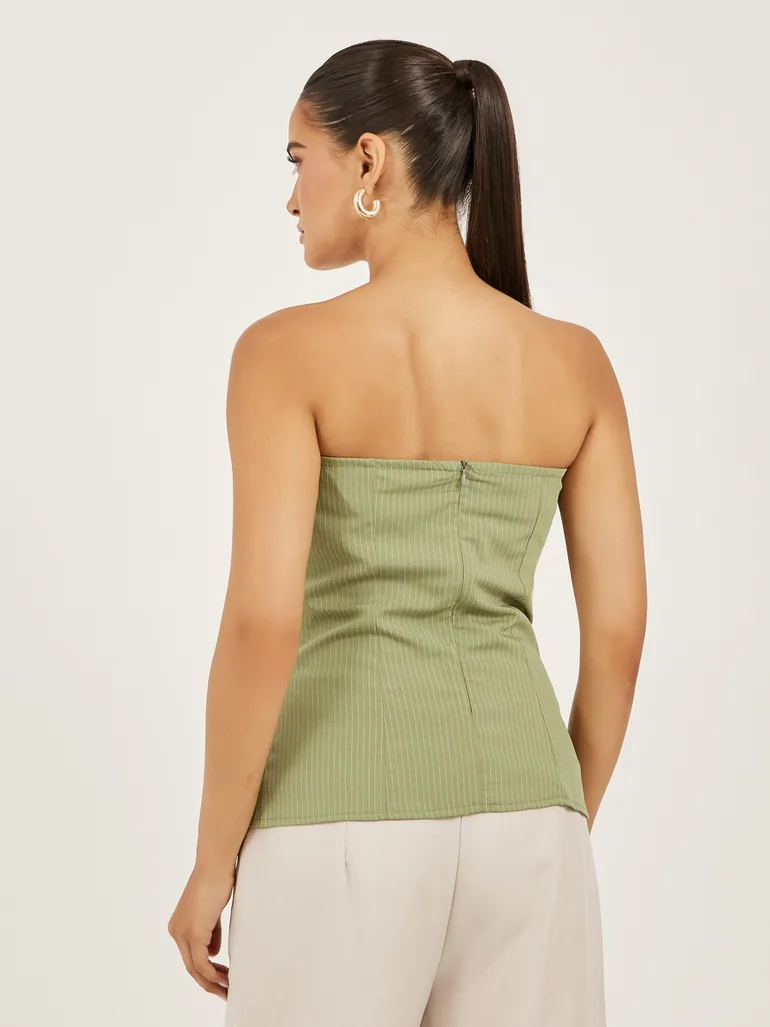 Green Striped Strapless Bandeau Top Styli Green : Tops & T-Shirts :  VogaCloset Kuwait