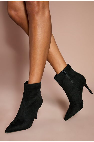 Harper Faux Croc Embossed Suede High Stiletto Ankle Boots