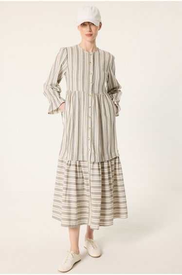 NATURAL TEXTURED STRIPED DRESS