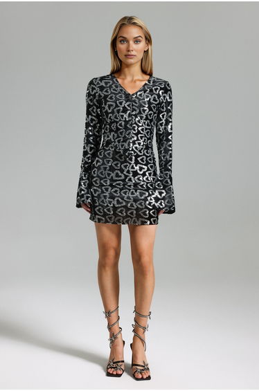 Kori Sequins V Neck Set - Black
