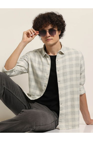 Men Off White Checked Shirt