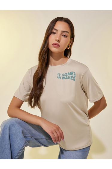 Slogan Print Round Neck Regular Fit T-Shirt