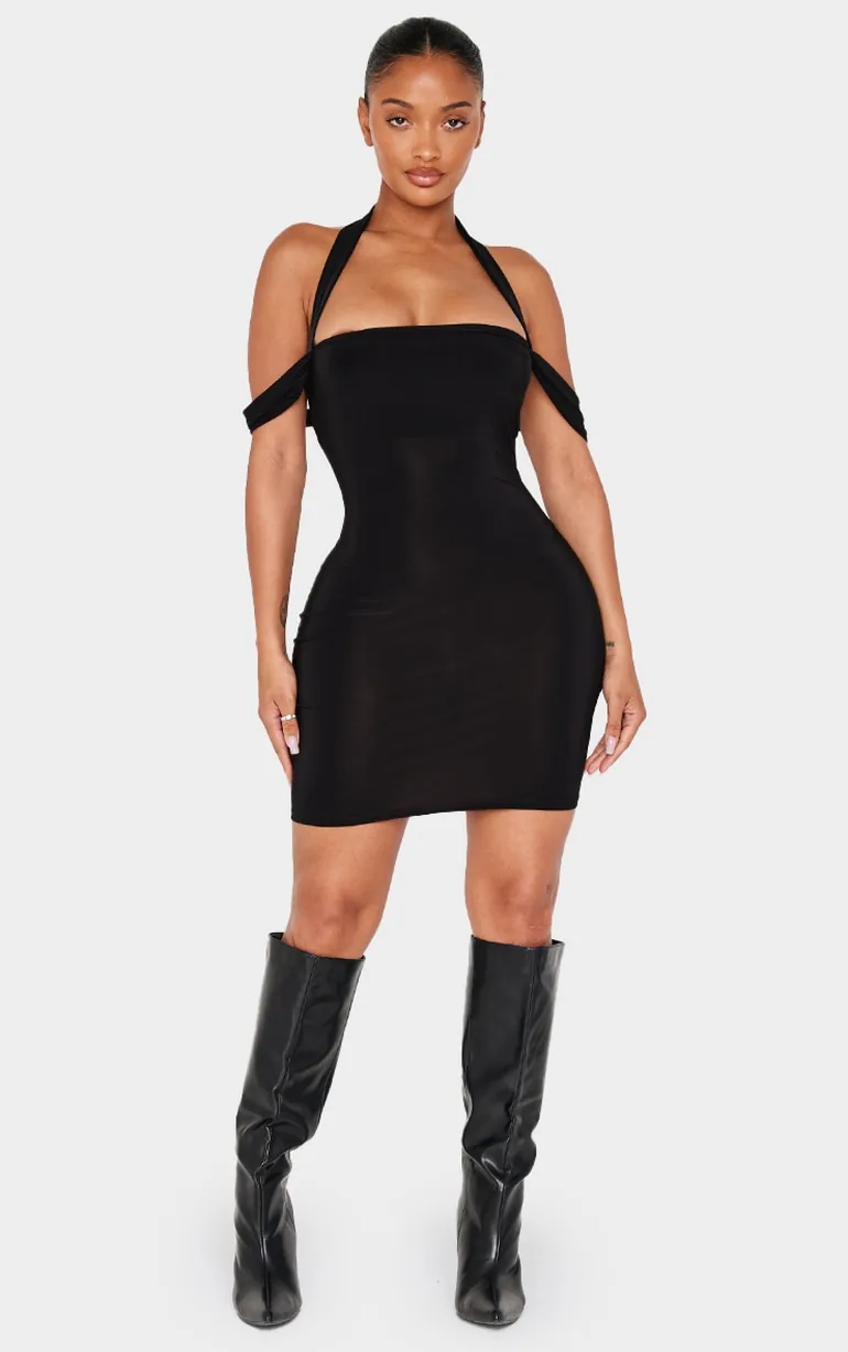 black halterneck mini dress Codami Halterneck Mini Dress in Lace Black