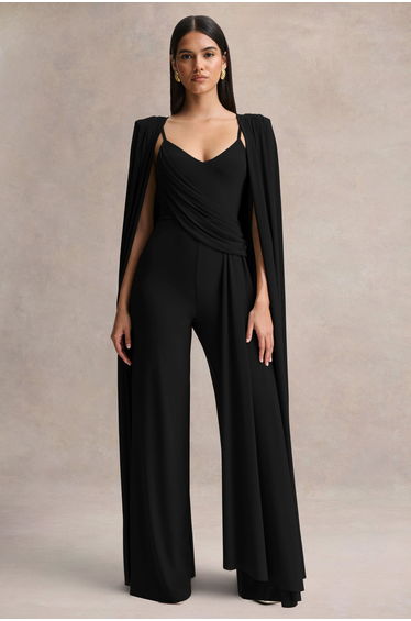 Labina | Black Plunge-Neck Jumpsuit With Cape-Sleeves
