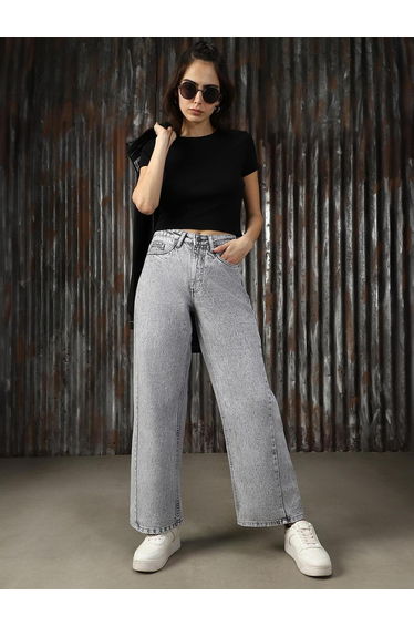 High Rise Mid Wash Straight Jeans