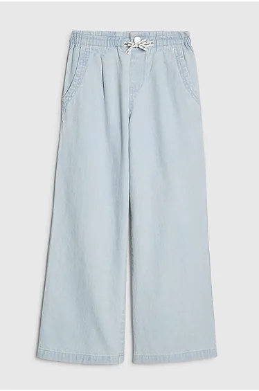 Girls Blue Wide Leg Bow Jeans