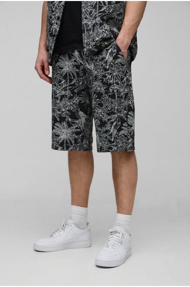 Tall Tropical Tapestry Relaxed Fit Shorts - black