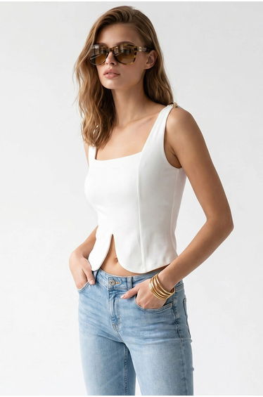 MIXRAY Fitted Crop Sleeveless Knit Top With Square Neck