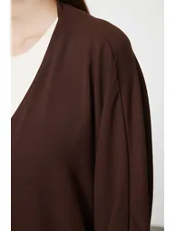 Brown Color Blocked Long Woven Cap & Abaya - 3