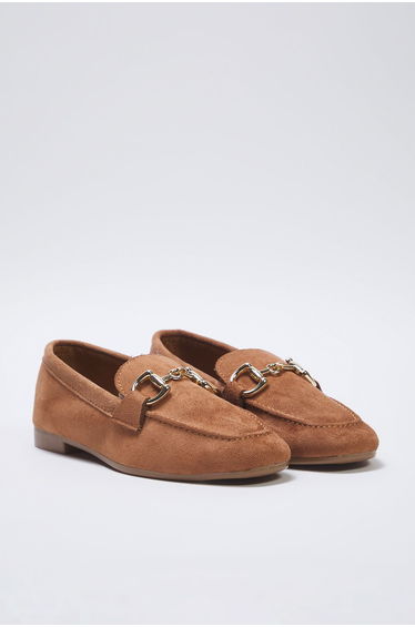 Light Brown Suede Accessory Detail Women's Loafers