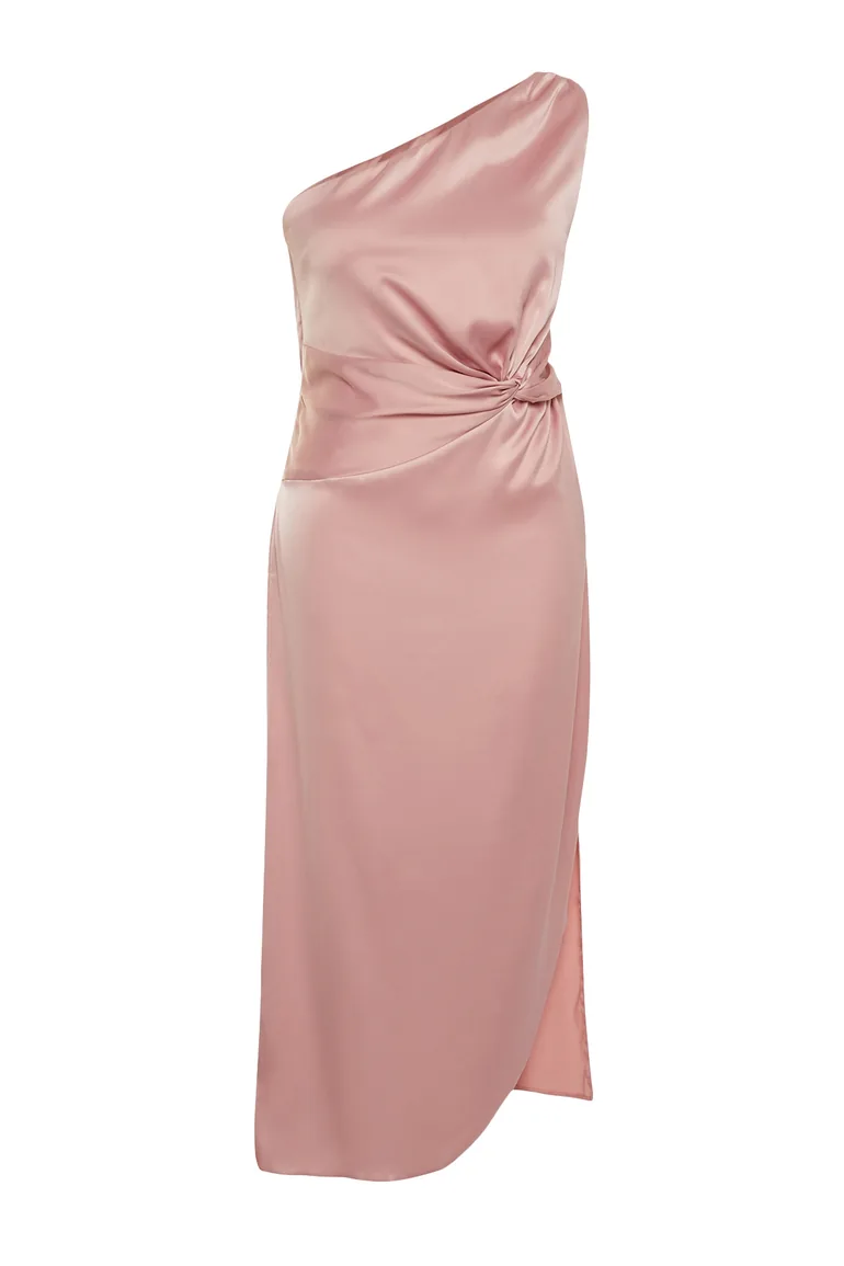 Pink Satin Woven Dress - 6