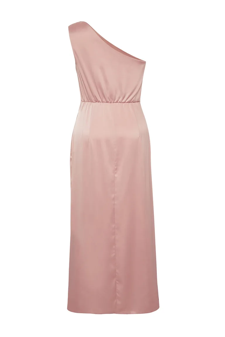 Pink Satin Woven Dress - 7