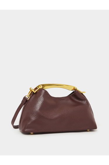 Burgundy Leather Satchel with Gold Handle