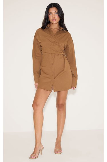 Chocolate Overlay Long Sleeve Shirt Dress