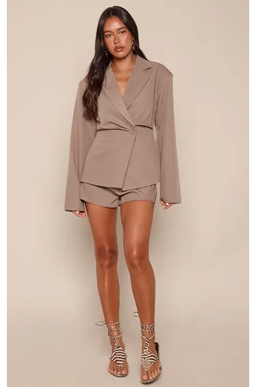 Mushroom Tailored Mid Rise Short Co-ord