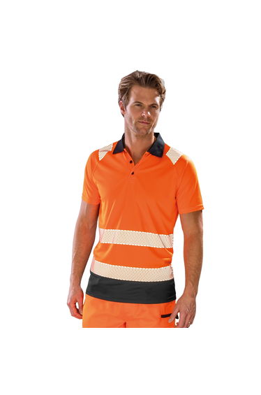 Result Genuine Recycled Mens Safety Polo Shirt - Fluorescent Orange/Black