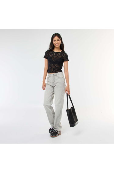 Lace Short-Sleeve T-Shirt BLACK