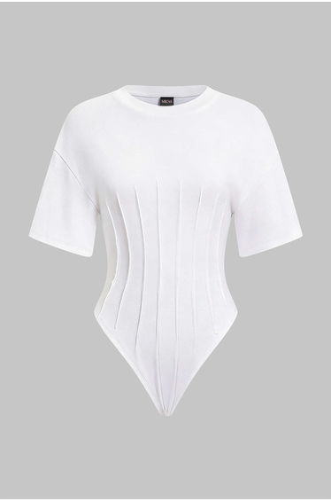 Solid Round Neck Short Sleeve Bodysuit