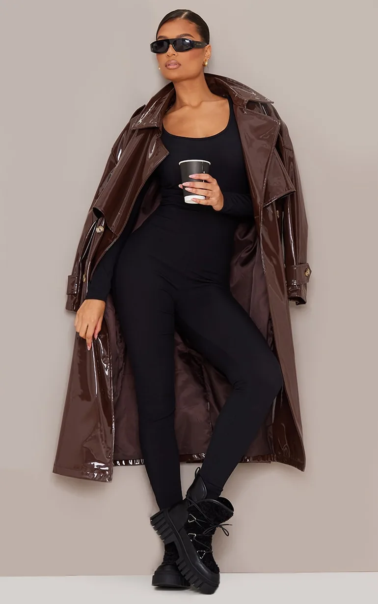 Black Ribbed Long Sleeve Scoop Neck Jumpsuit