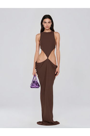 Norvalen Backless Cutout Draped Maxi Dress In Brown