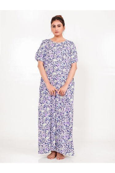 Lilac Cotton Floral Nightdress with Pockets